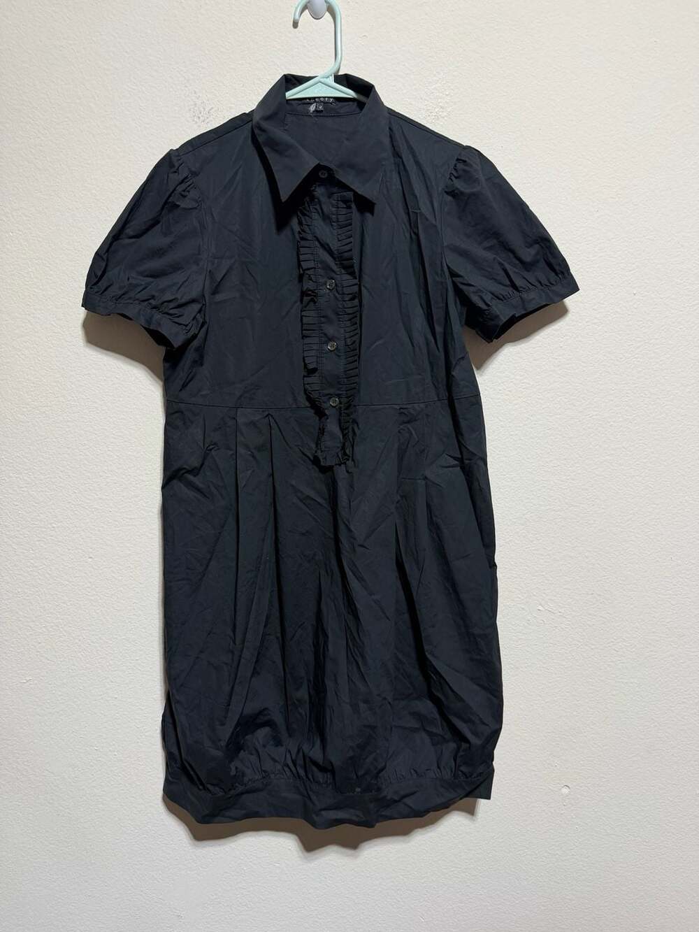 Theory Women's Black Button-Down Short Sleeve Bubble Dress